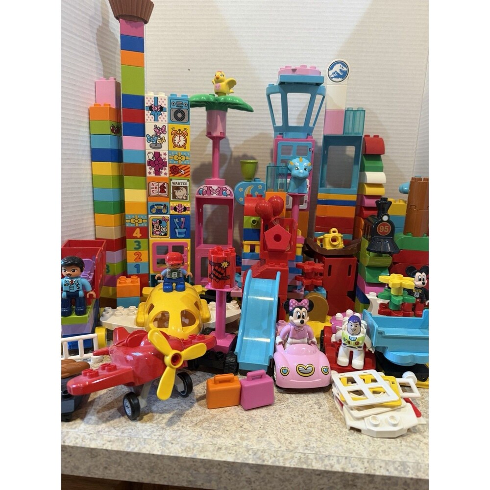 LEGO Duplo Lot 200+ Pcs Disney Mickey Minnie Buzz Lightyear Airport Planes Train